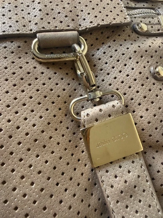 Jimmy Choo Bardia Perforated Shimmer Suede Buckle Strap Hobo Shoulder Bag - Picture 3 of 14